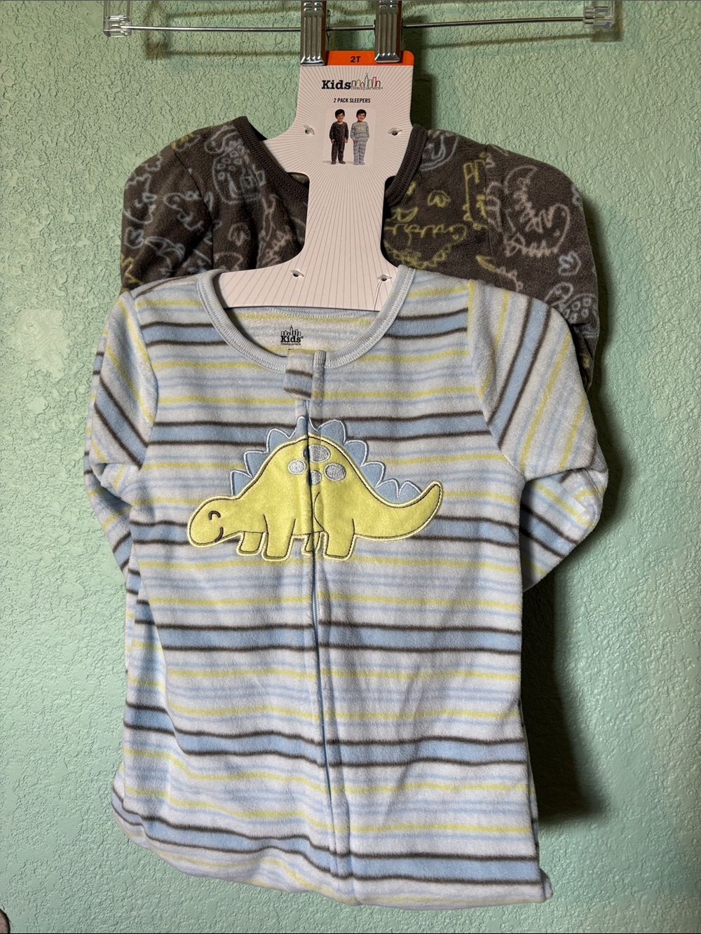 Kids Headquarters 2 pack footie fleece pajamas blue & grey dinosaur Boys 2T NWT